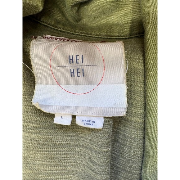 HEI HEI Women's Olive Green Utility Jacket Belted Ruffled Back Women's Size L - Picture 4 of 11